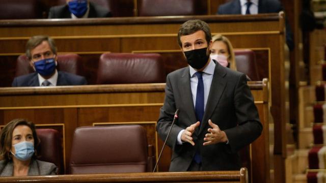 Pablo Casado, presidente del PP, durante la sesión de control al Gobierno.