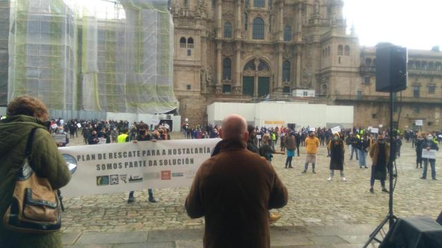 Manifestación del sector de la hostelería y del ocio nocturno en Santiago de Compostela.