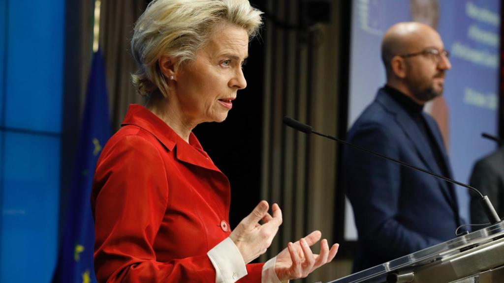 Ursula von der Leyen, durante la rueda de prensa tras la cumbre de este jueves