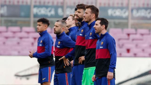 Los jugadores del FC Barcelona posando antes de un partido de La Liga