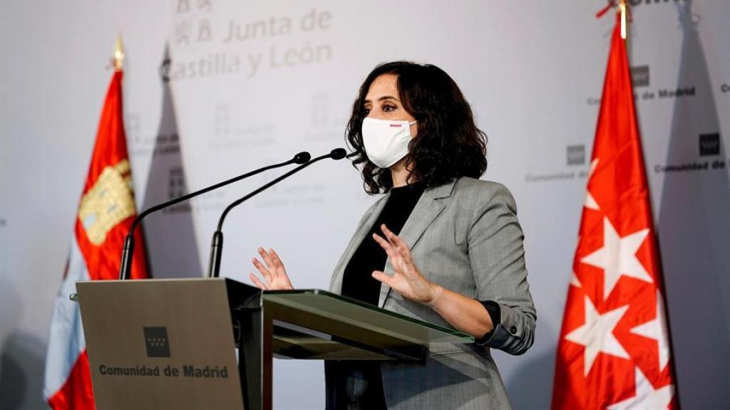 La presidenta de la Comunidad de Madrid, Isabel Díaz Ayuso, en la rueda de prensa del miércoles.