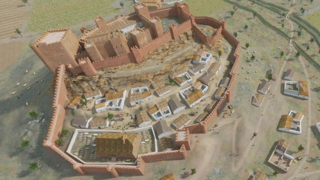 Reconstrucción virtual del castillo de La Estrella y la villa de Montiel en el siglo XIV.