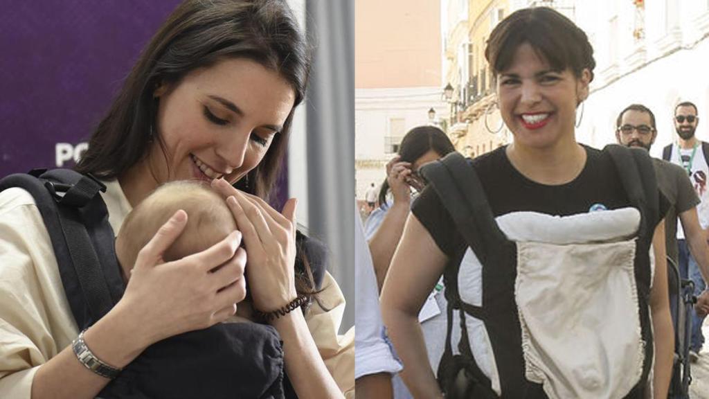 Irene Montero, con su hija Aitana, y Teresa Rodríguez, con su hija Aurora, en una imagen de archivo.