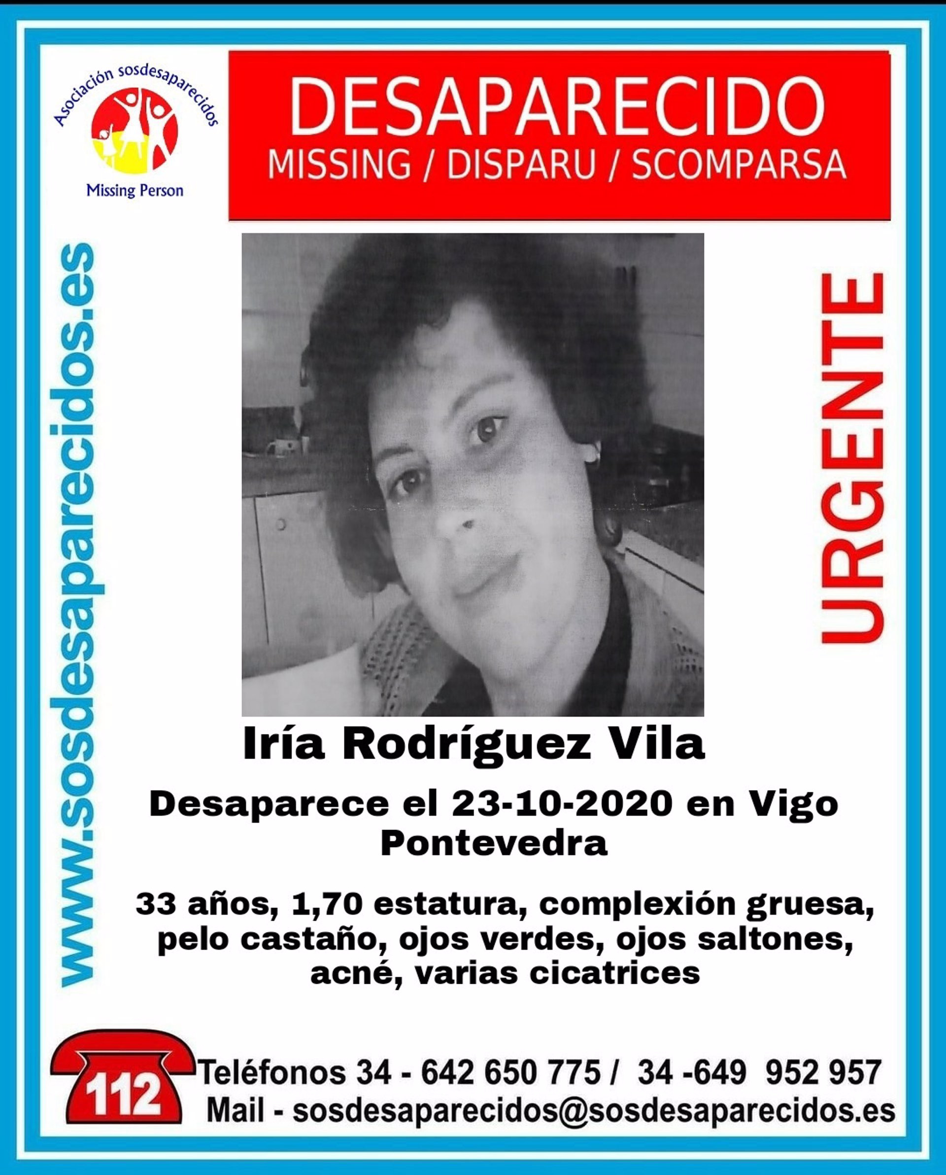 30/10/2020 Iria Rodríguez Vila, mujer de 33 años desaparecida en Vigo.
SOCIEDAD ESPAÑA EUROPA GALICIA AUTONOMÍAS
SOS DESAPARECIDOS