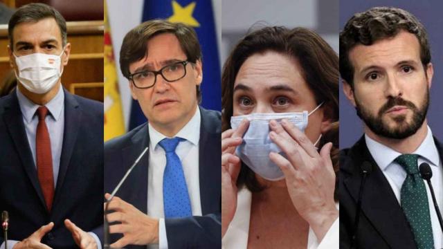 Pedro Sánchez, Salvador Illa, Ada Colau y Pablo Casado.