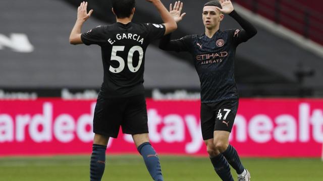 Eric García y Phil Foden, durante un partido del Manchester City