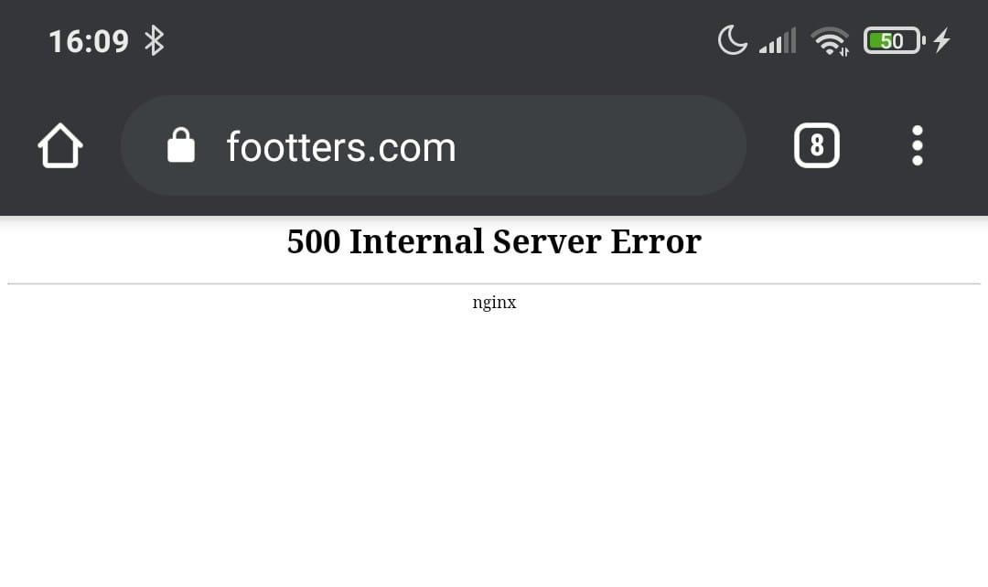 El estado de la web de Footters tras 10 minutos de partido.