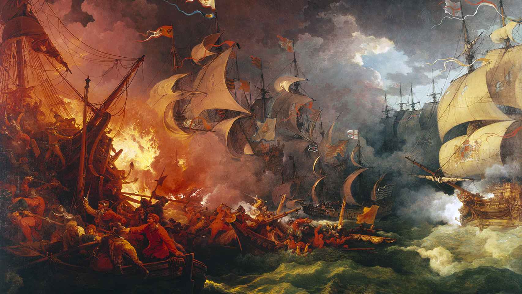 Derrota de la mal llamada Armada Invencible, pintado en el año 1796.