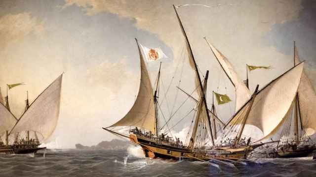 Combate entre jabeques, los corsarios por excelencia en el siglo XVIII en aguas mediterráneas.