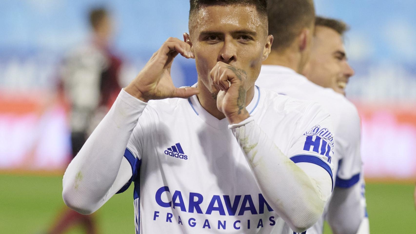 Juanjo Narváez, celebrando un gol con el Real Zaragoza. Foto: Twitter (@JotikNarvaez)