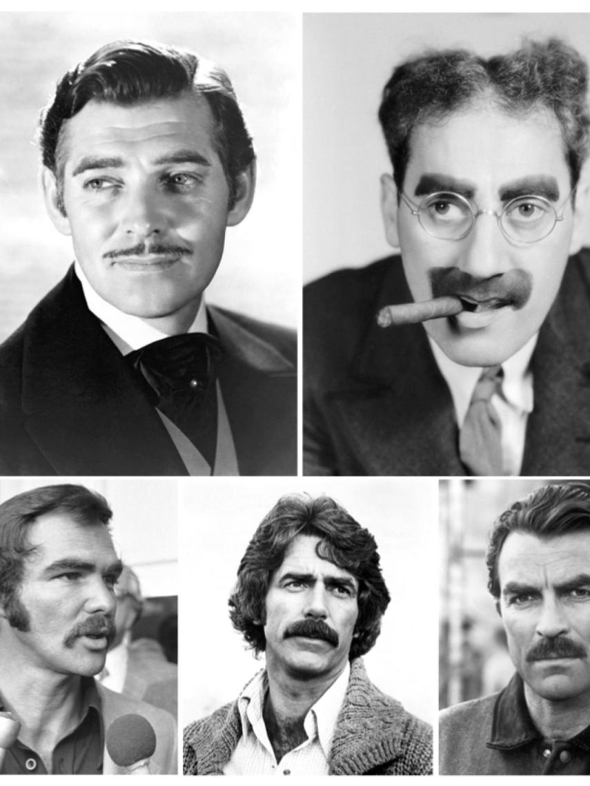 De izquierda a derecha y de arriba a abajo (Gable, Marx, Reynolds, Elliott & Selleck).