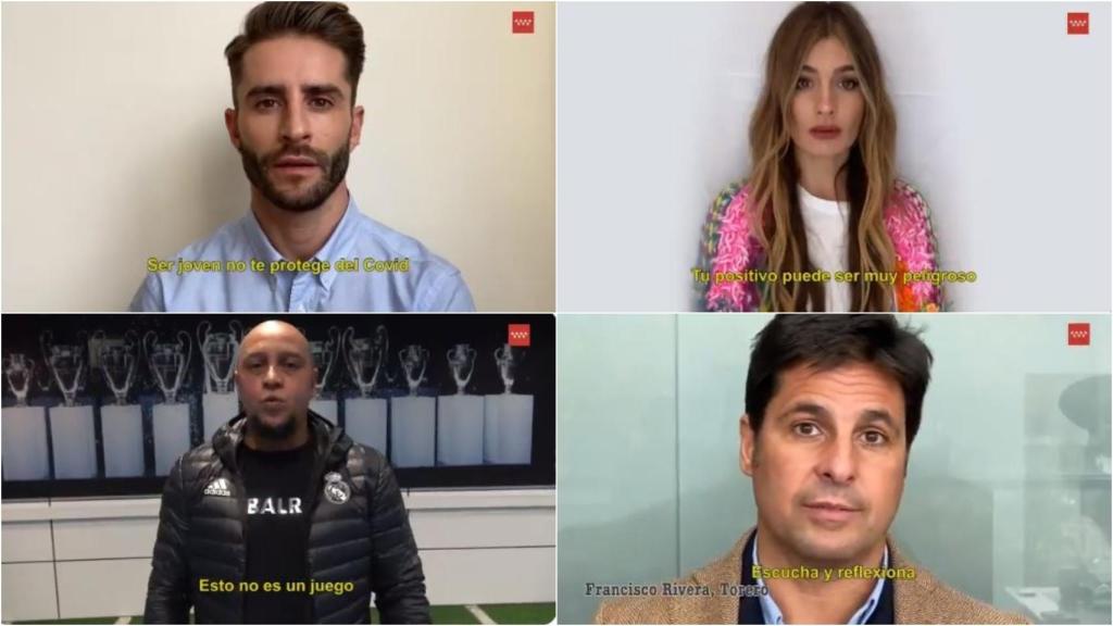 Pelayo Díaz, Madame de Rosa, Roberto Carlos y Francisco Rivera en un montaje el vídeo de la Comunidad de Madrid.