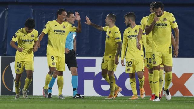 El Villarreal celebra un gol en piña