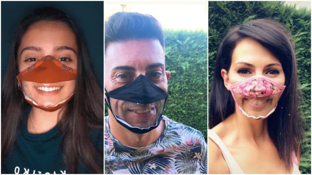 Tres personas lucen las Mascarillas para sonreír.