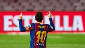Messi celebra uno de sus goles ante el Betis
