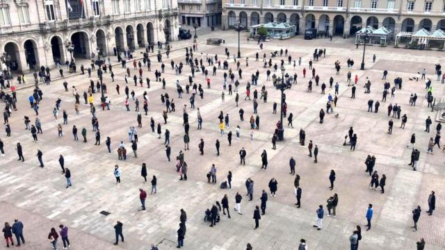 Protesta de hosteleros en María Pita hace semanas.