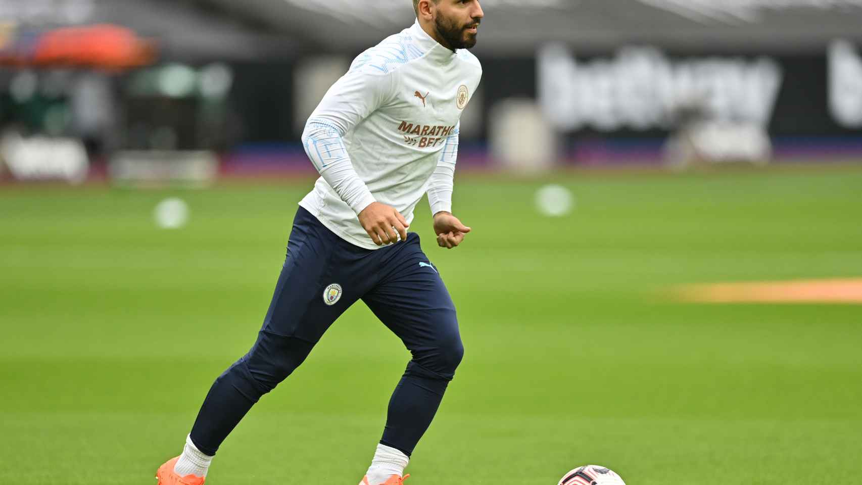 Sergio 'Kun' Agüero, en un entrenamiento del Manchester City