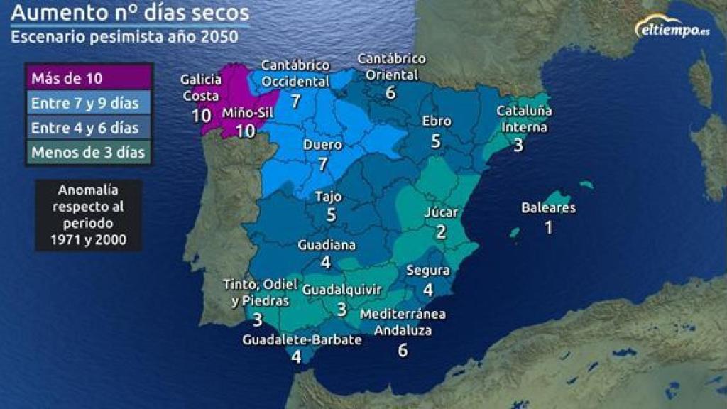 Mapa aumento días secos.