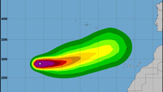 La trayectoria de Theta según el Centro Nacional de Huracanes de EEUU.