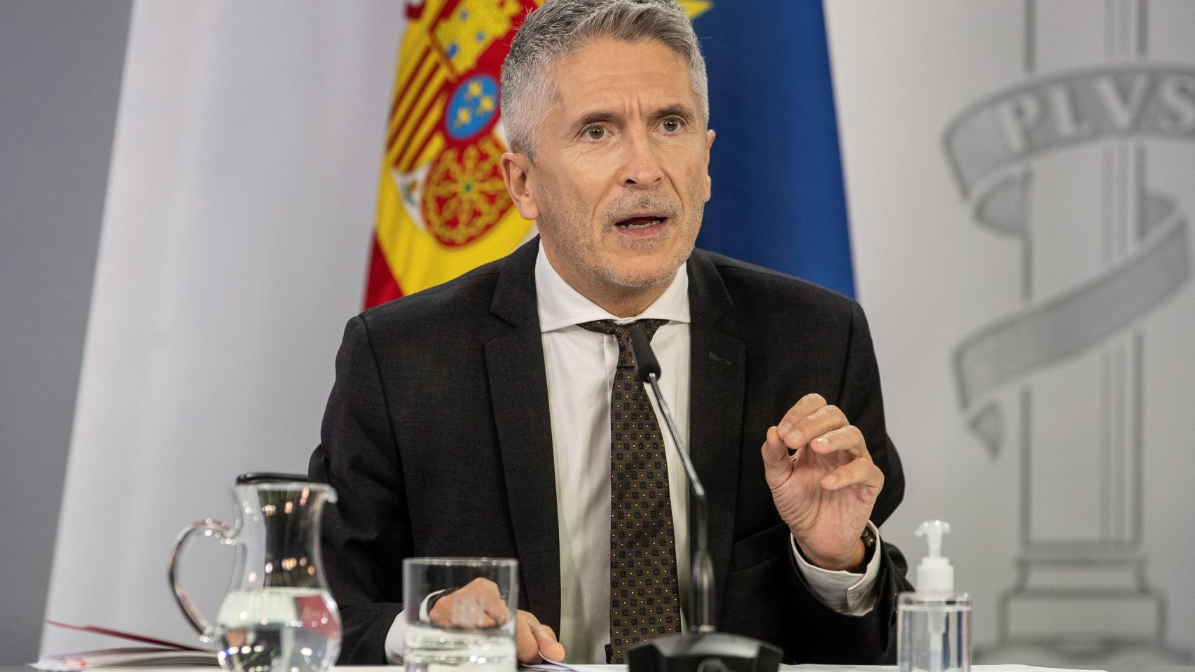 Fernando Grande-Marlaska, ministro del Interior, en la rueda de prensa ofrecida este martes tras el Consejo de Ministros.