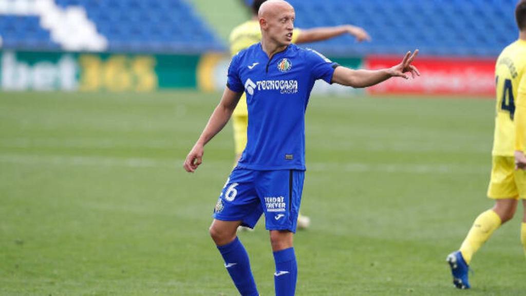 Víctor Mollejo en un partido con el Getafe