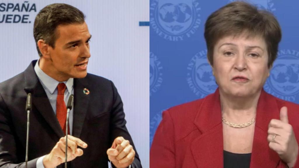 El presidente español, Pedro Sánchez, y la presidenta del FMI, Kristalina Georgieva.