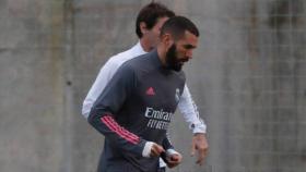 Karim Benzema, en un entrenamiento del Real Madrid