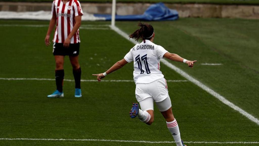 Marta Cardona celebra su gol ante el Athletic en la Primera Iberdrola con el Real Madrid Femenino