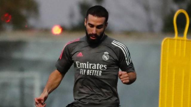 Dani Carvajal, en un entrenamiento del Real Madrid