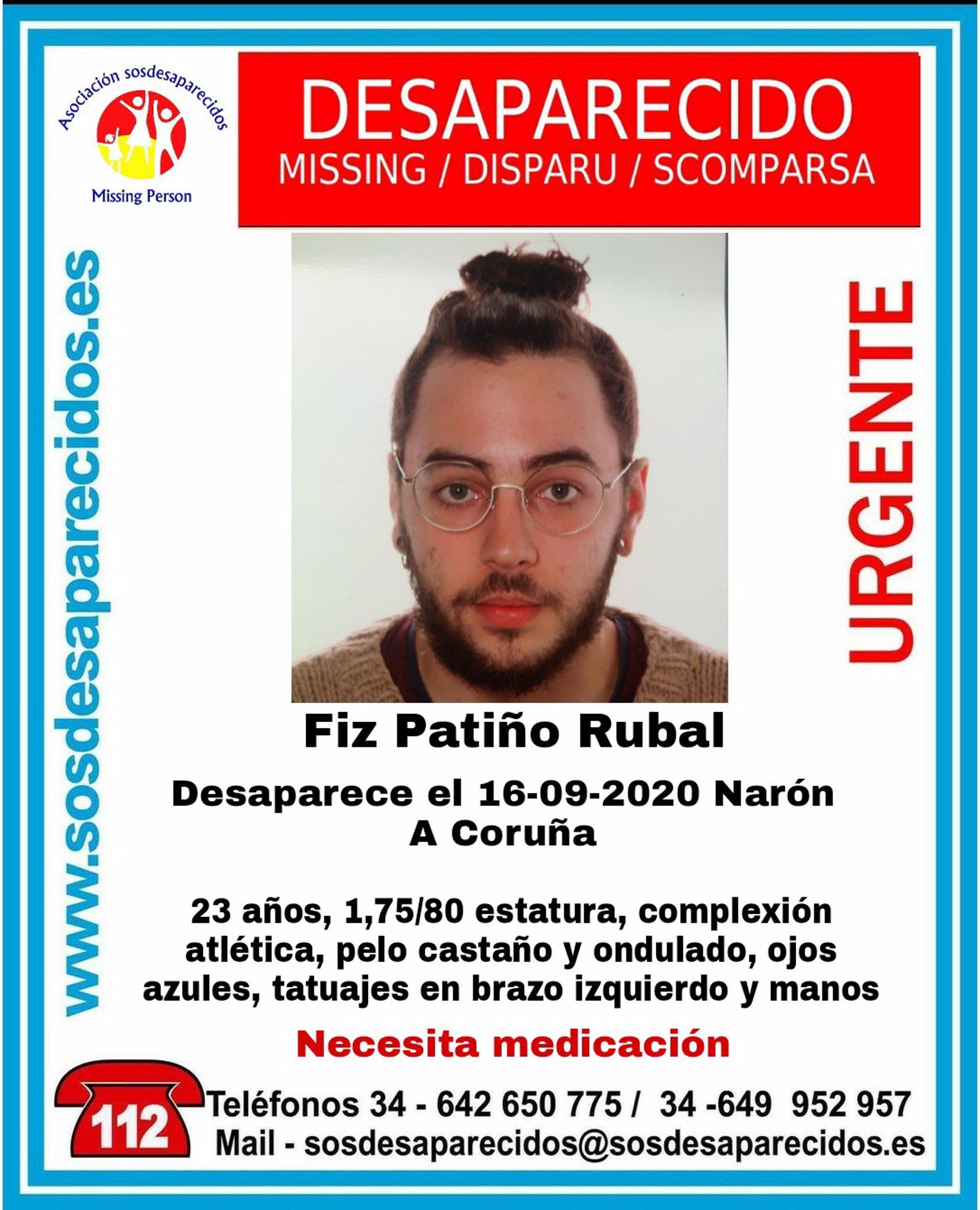 Fiz Patiño Rubal, en paradero desconocido desde el 16 de septiembre (SOS Desaparecidos).