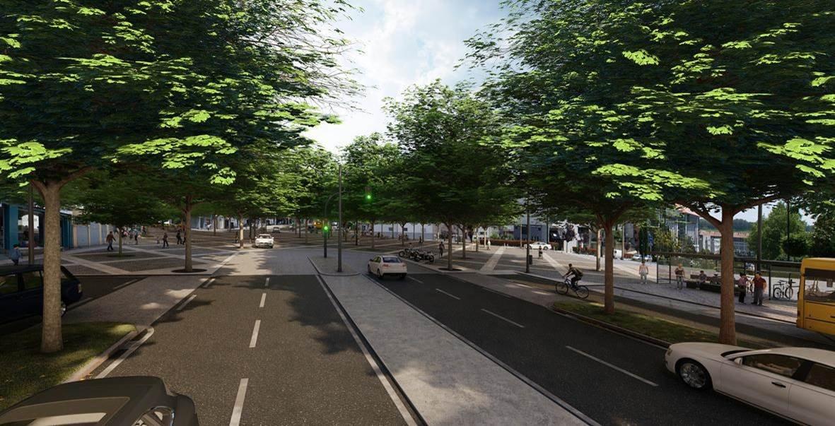 Imagen virtual de la Plaza Verde en que se convertirá el cruce de Concheiros (Xunta de Galicia).