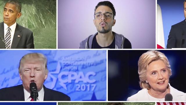 Imagen del deepfake 'Atention', con Barak Omaba, Maestro  Zikkos, Emmanuel Marcon, Trump, Hillary Clinton...