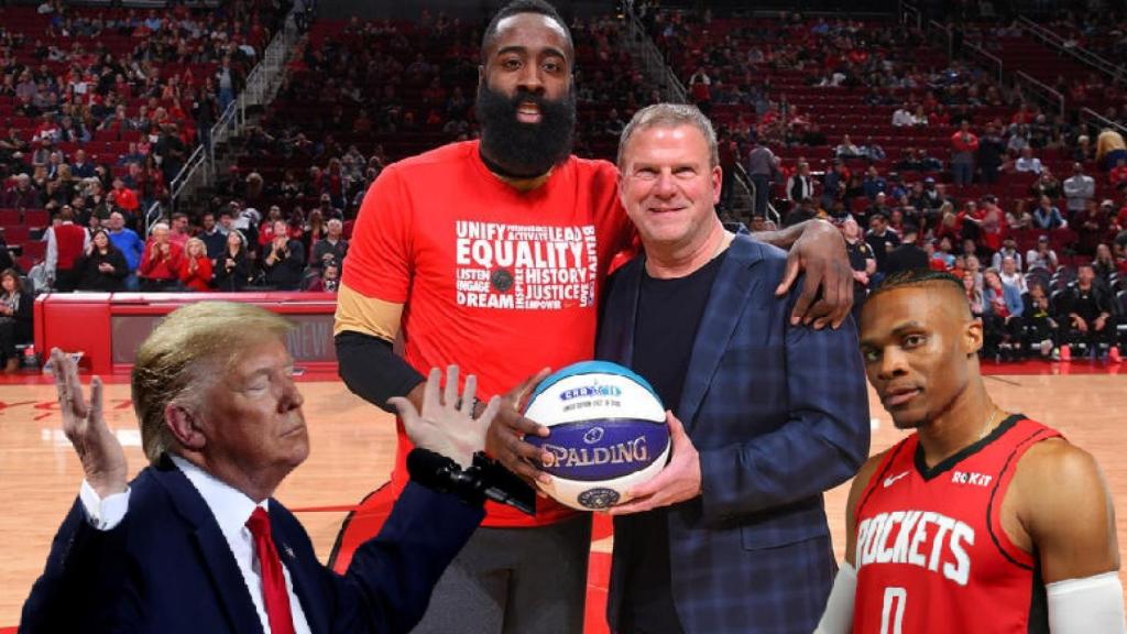 Donald Trump, James Harden, Tilman Fertitta y Russell Westbrook