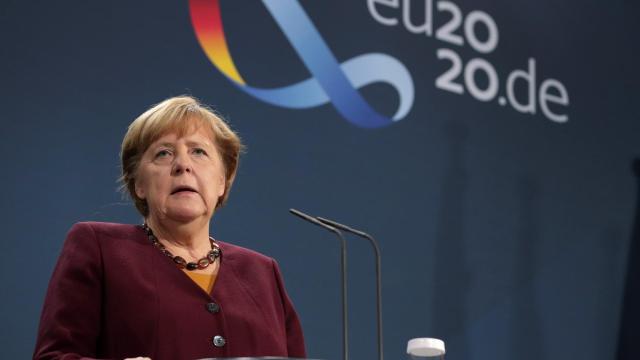 La canciller alemana, Angela Merkel, durante la rueda de prensa de este jueves