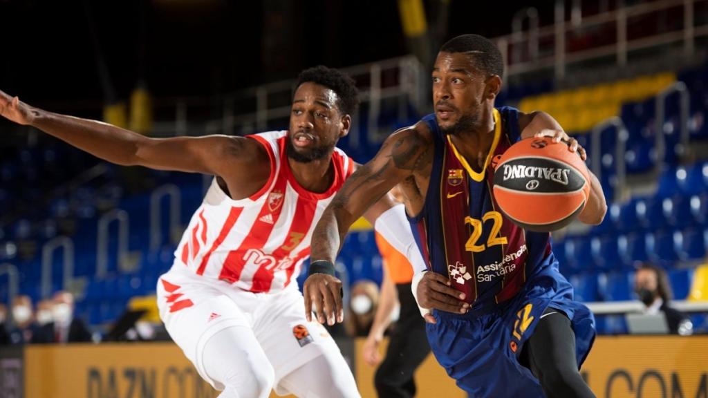 Higgins, en un partido del FC Barcelona Basket ante Estrella Roja