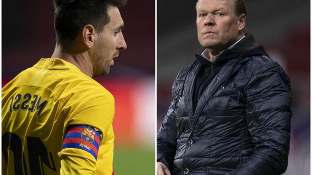 Messi y Koeman durante un partido ante el Atlético de Madrid