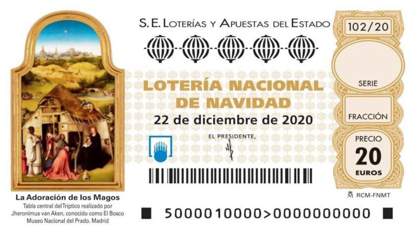 Billete lotería navidad año 2020