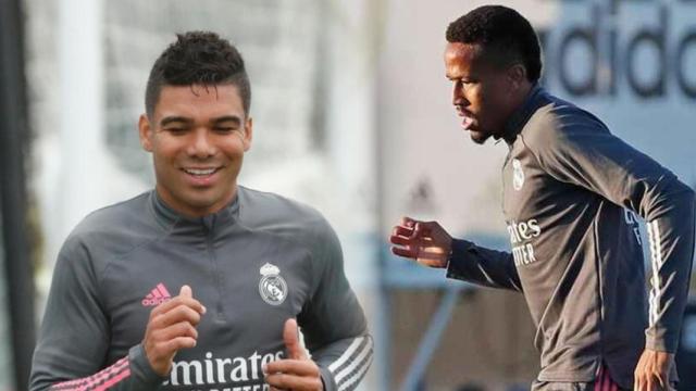 Casemiro y Eder Militao, durante un entrenamiento del Real Madrid