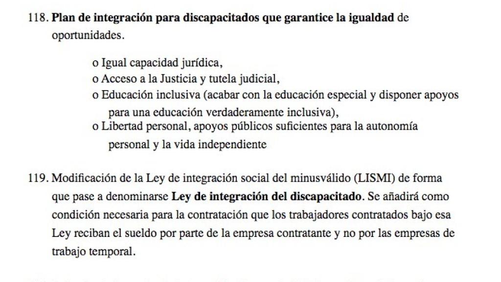 En el punto 118 del programa de 2016, Vox buscaba acabar con la educación especial.