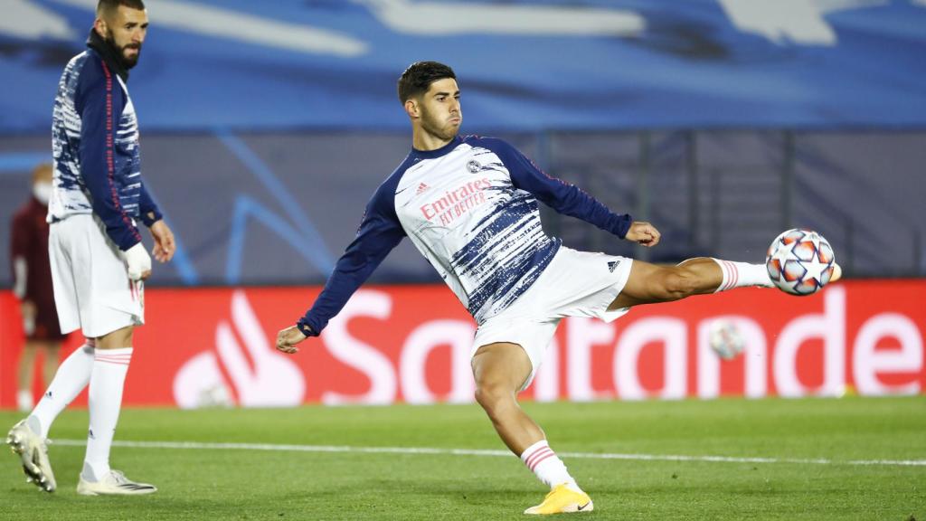 Marco Asensio, durante algún calentamiento del Real Madrid