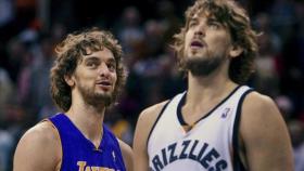 Pau Gasol, con los Lakers, y Marc Gasol, con los Grizzlies, en 2008