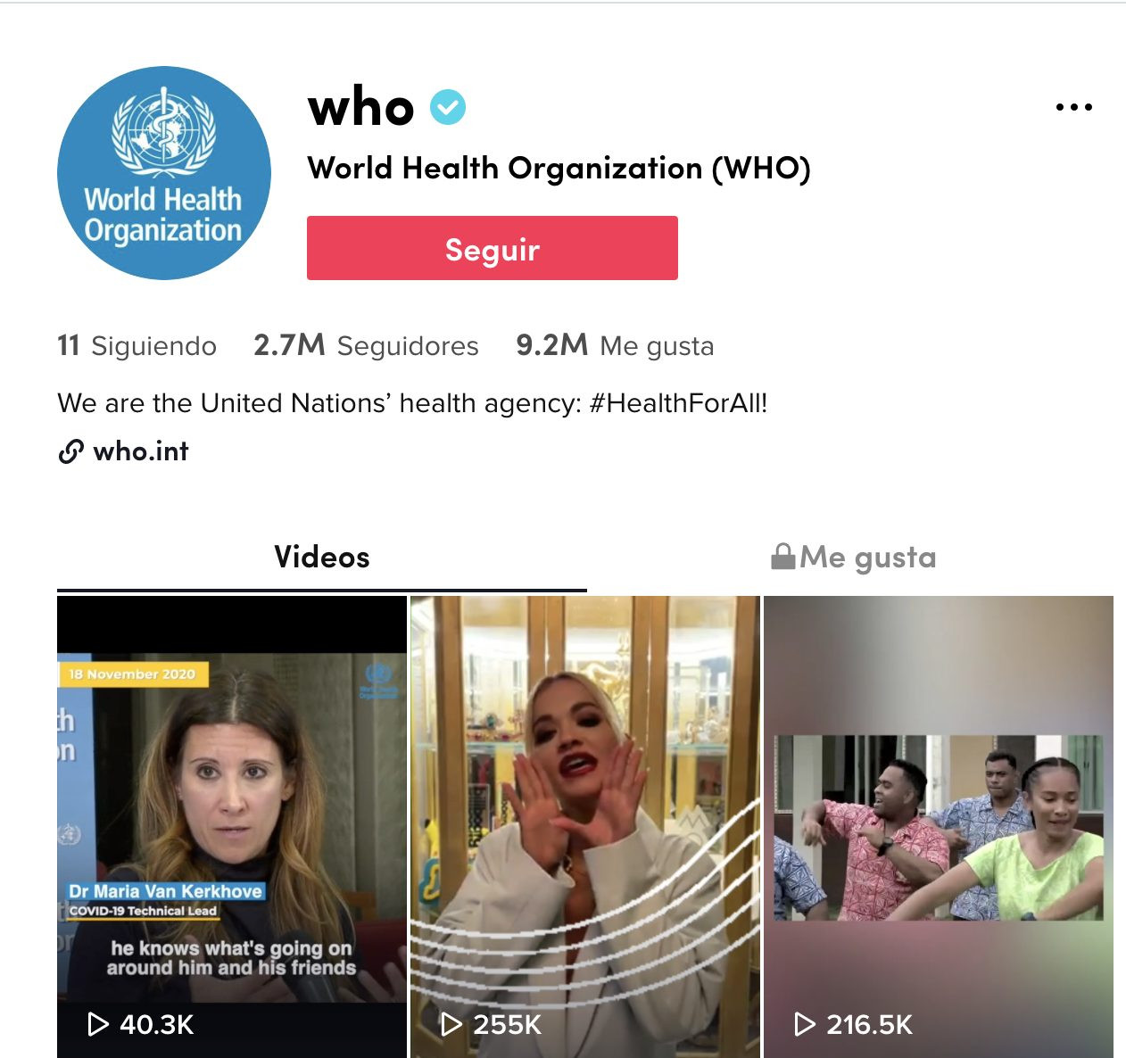 La Organización Mundial de la Salud en TikTok.