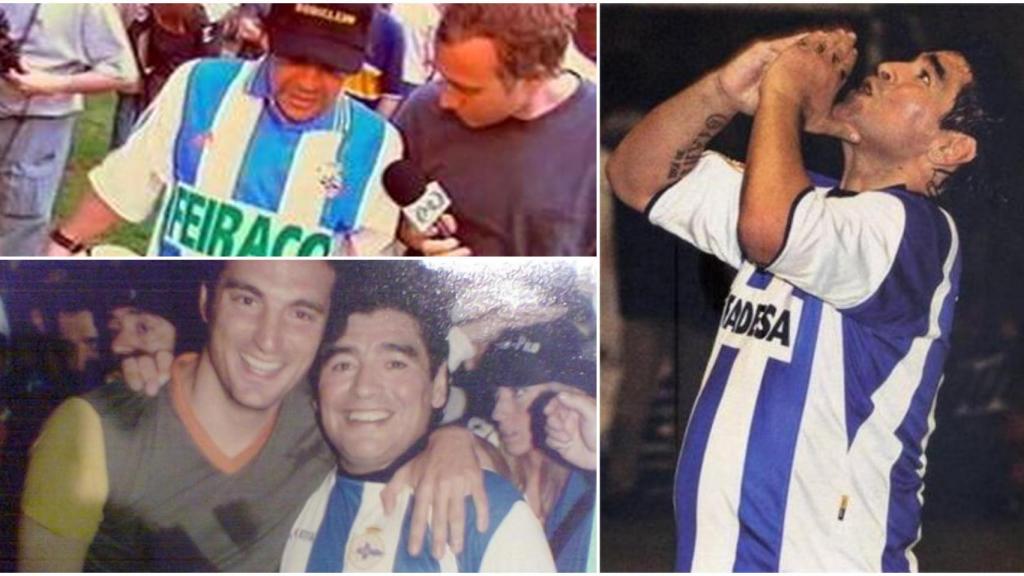 Maradona con distintas camisetas del Dépor.