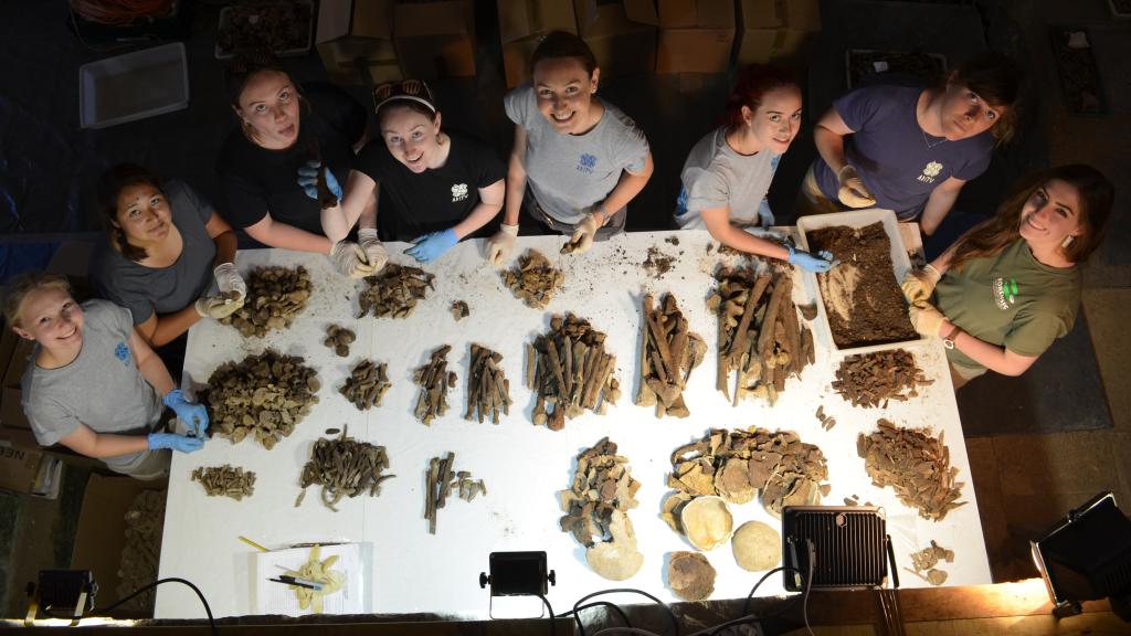 Un grupo de investigadoras del proyecto, inventariando restos humanos.