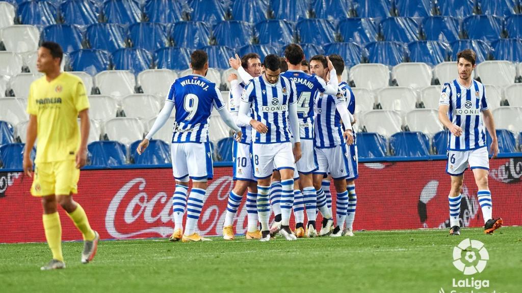 La Real Sociedad celebra el gol del empate ante el Villarreal