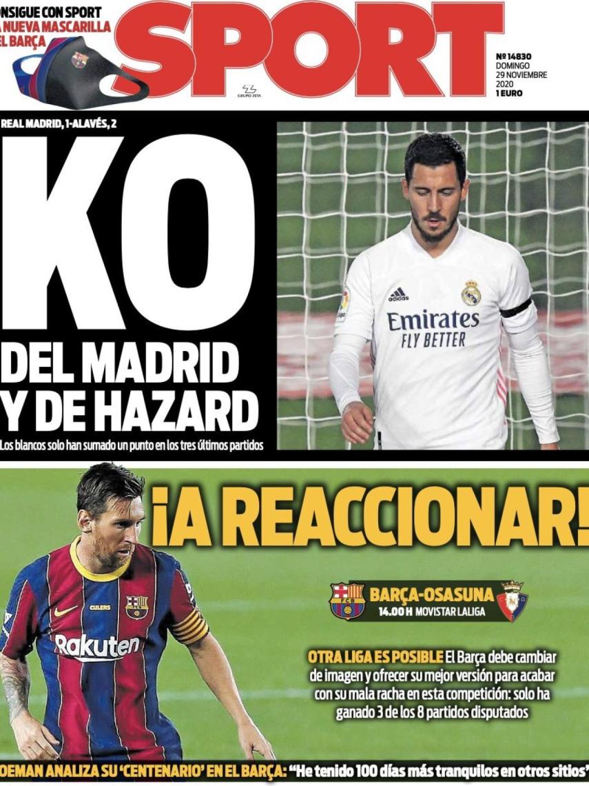 La portada del diario SPORT (29/11/2020)