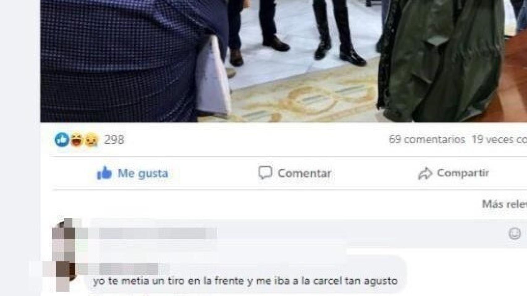 El post de Susana Díaz en Facebook en el que recibe una amenaza.