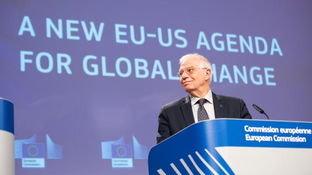 El jefe de la diplomacia de la UE, Josep Borrell, durante la rueda de prensa de este miércoles