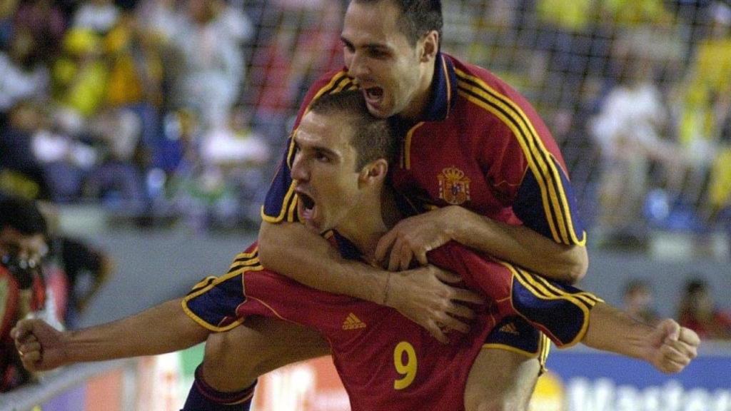 Javi Sánchez celebra su gol contra Brasil