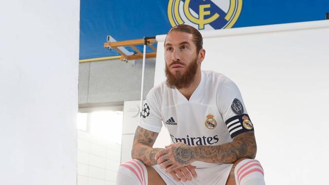 Sergio Ramos, durante la foto oficial de la temporada 2020/2021